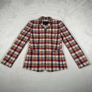 J. Crew Regent Blazer Women Size 00 Plaid 100% Cotton Single Button Jacket EUC